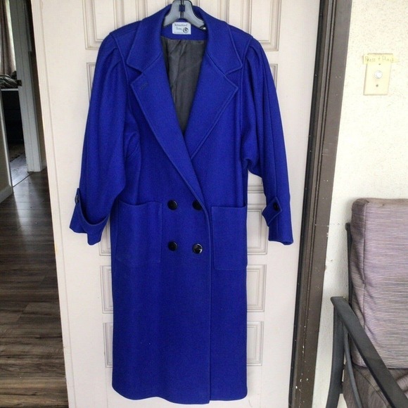 Vintage Royal Blue International Scene Wool Trench Coat Full Length Gorgeous - Picture 11 of 12